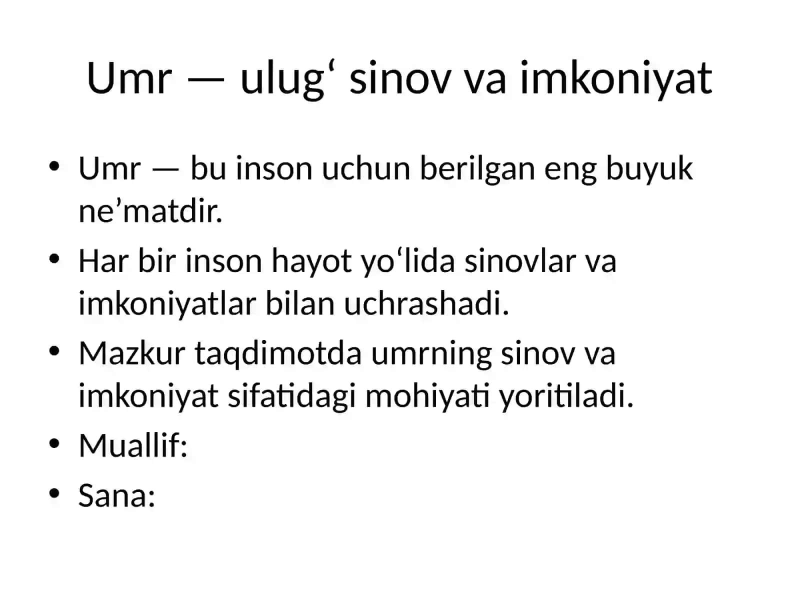 Umr ulug’ sinov – imkoniyat 2
