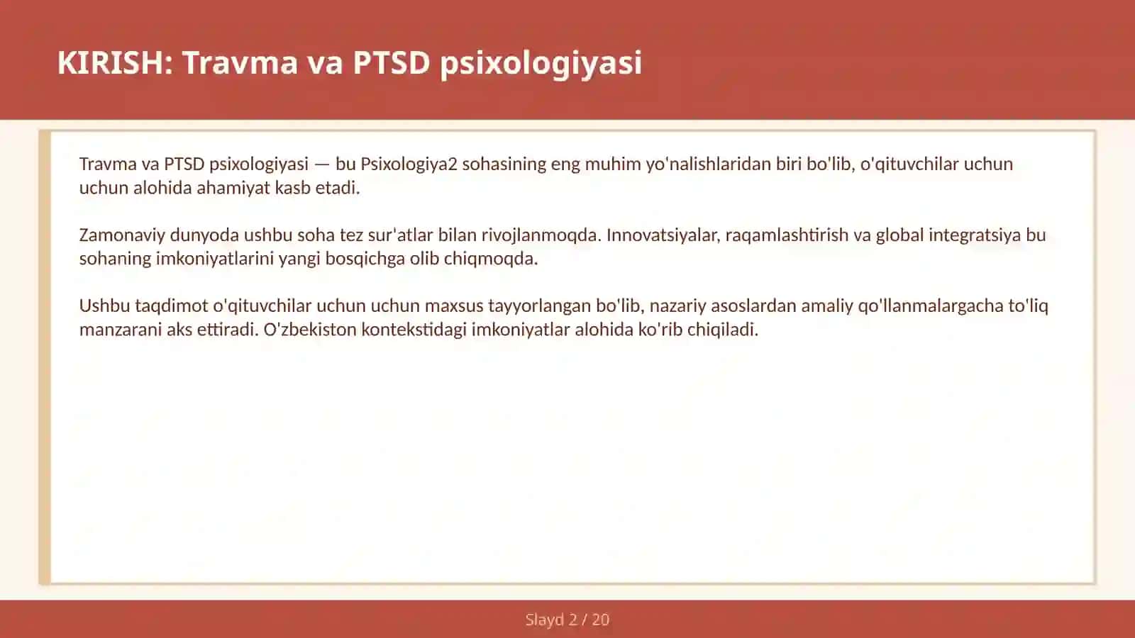 Travma va PTSD Psixologiyasi 2