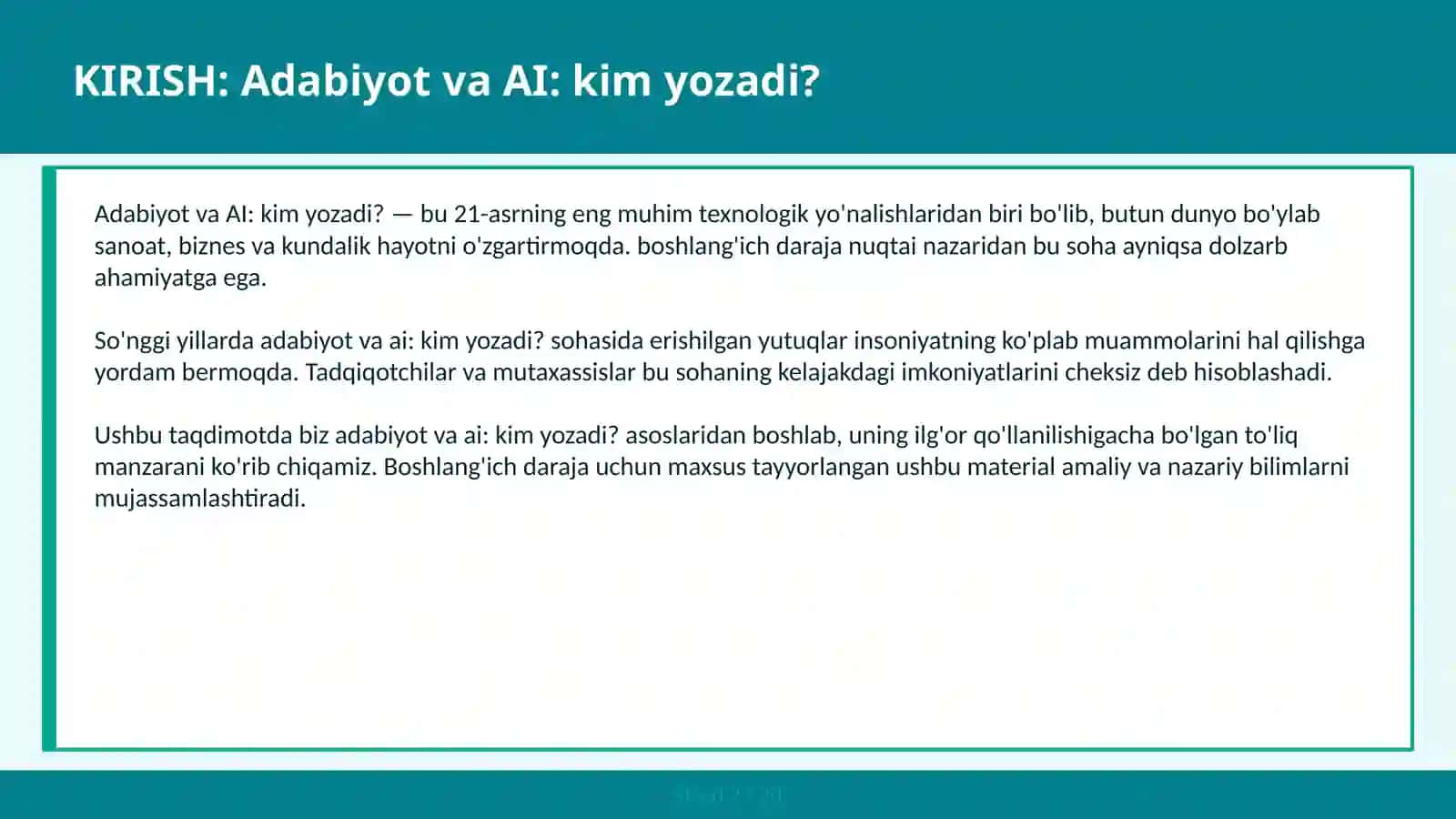 Adabiyot va AI: Kim Yozadi? 2
