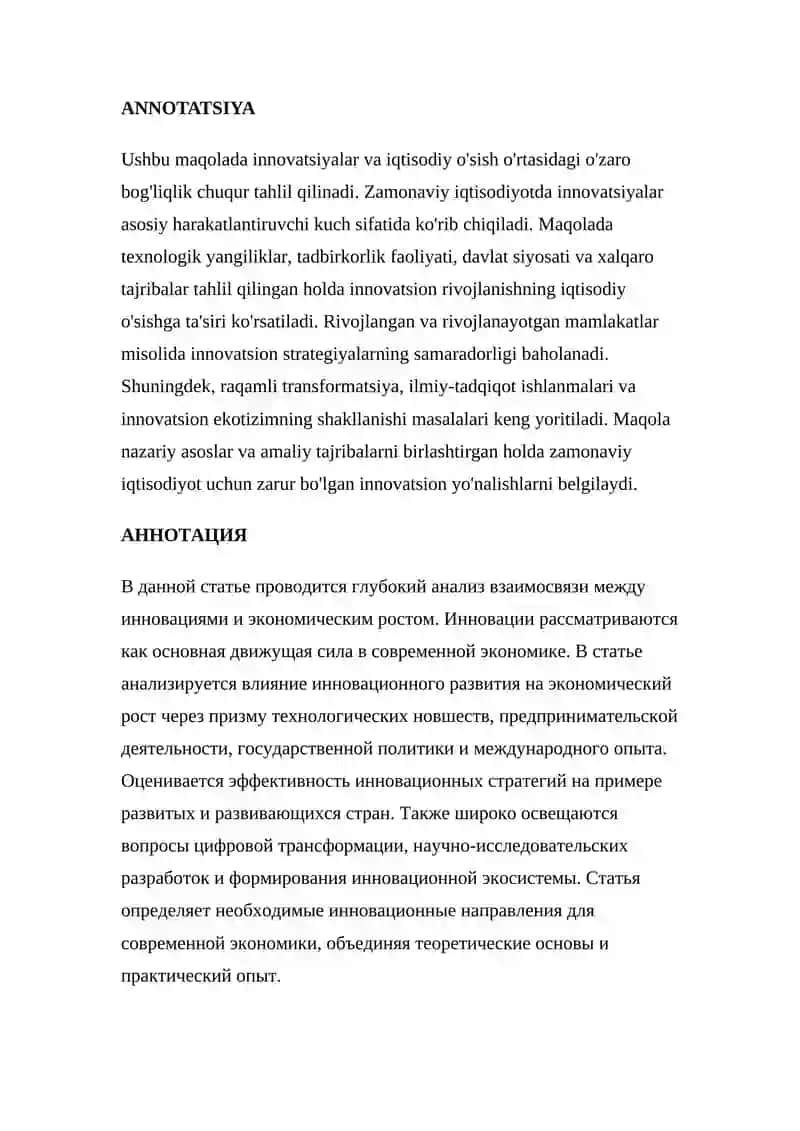 INNOVATSIYALAR VA IQTISODIY O'SISH 2