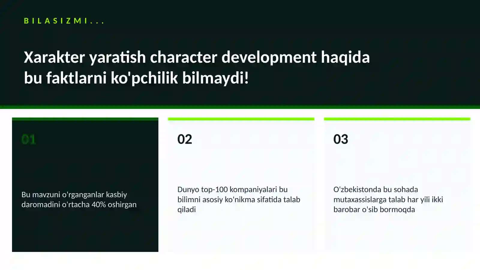 Xarakter yaratish character development 2