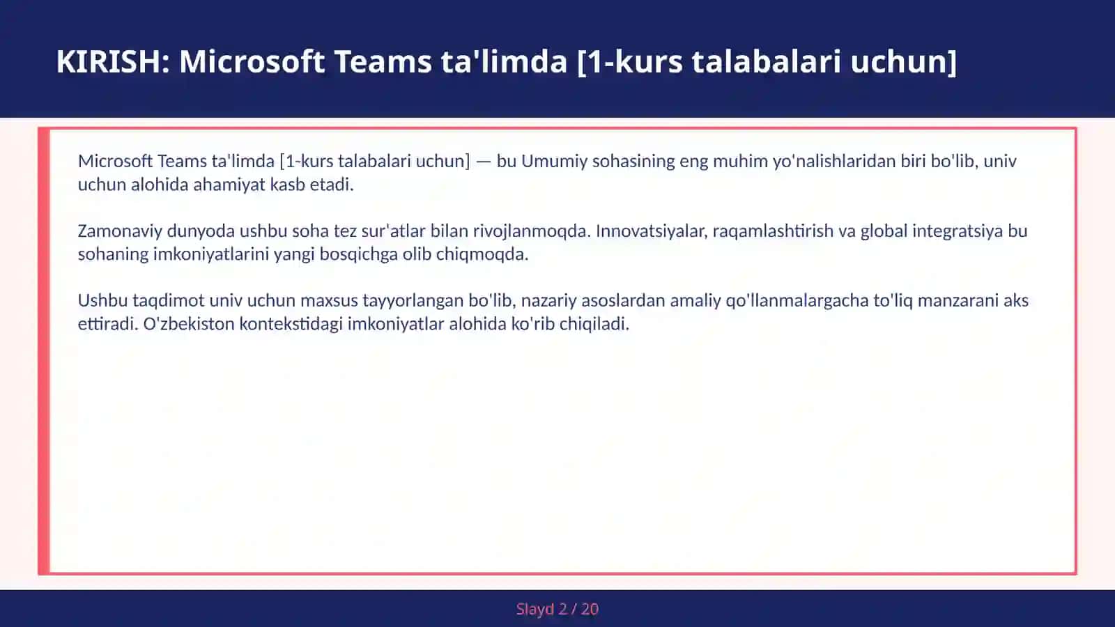 Microsoft Teams ta'limda [1-kurs talabalari uchun] 2