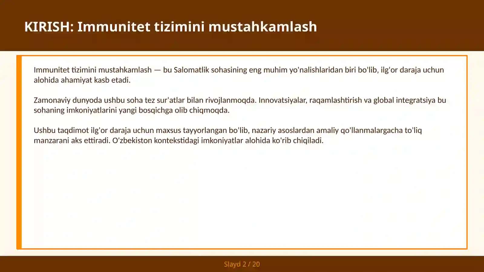IMMUNITET TIZIMINI MUSTAHKAMLASH 2