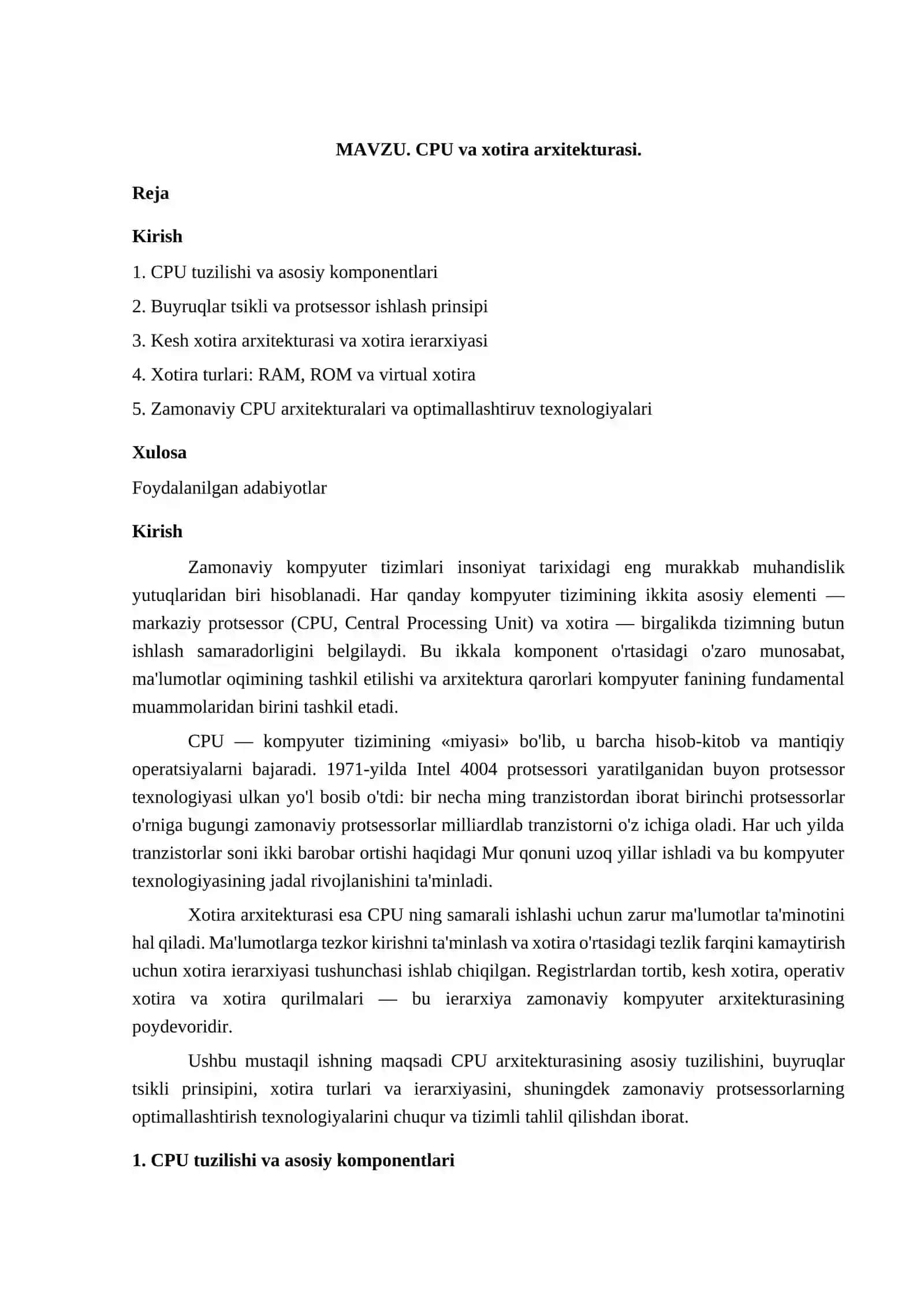 CPU va xotira arxitekturasi 2