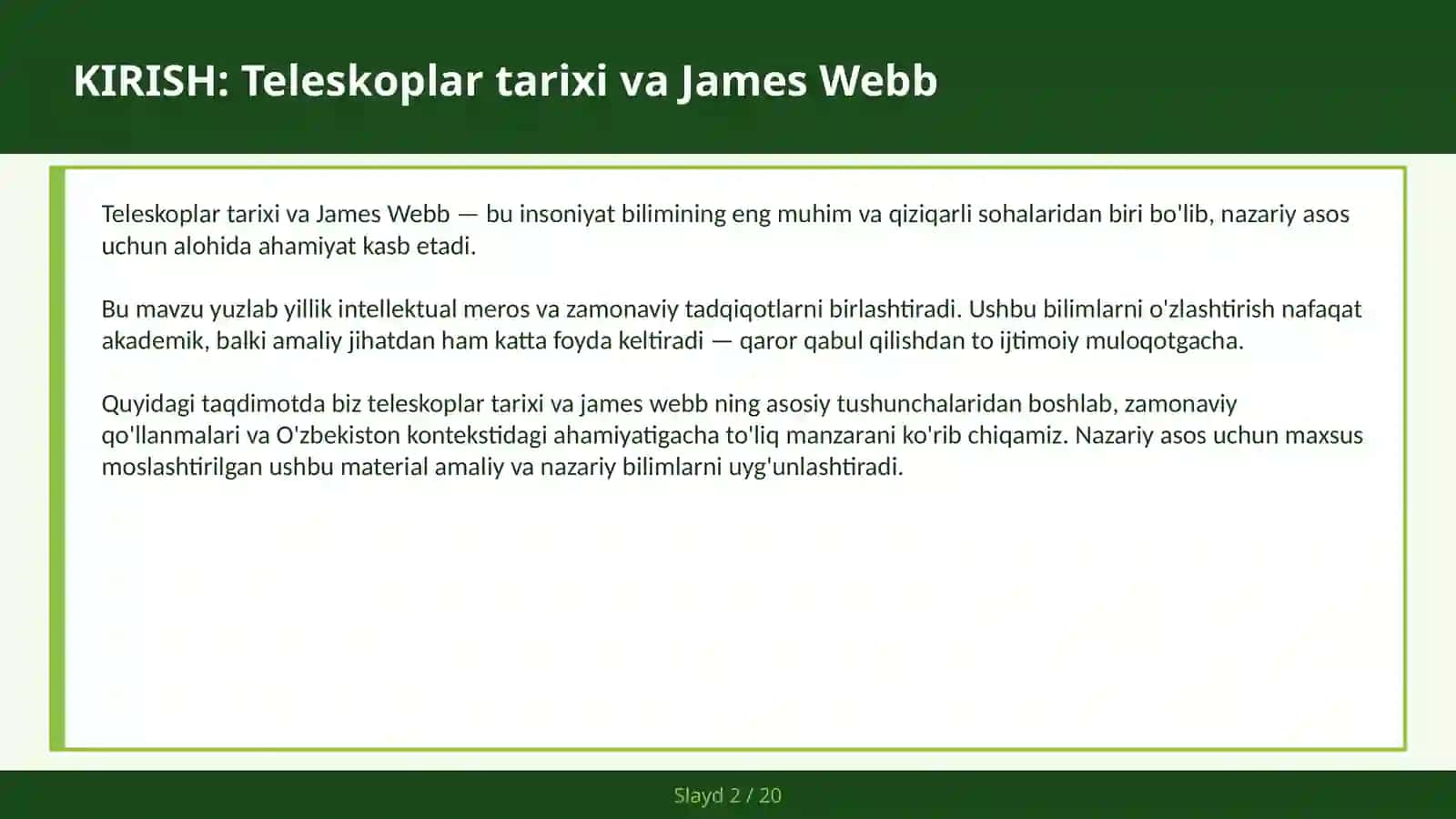 Teleskoplar Tarixi va James Webb 2
