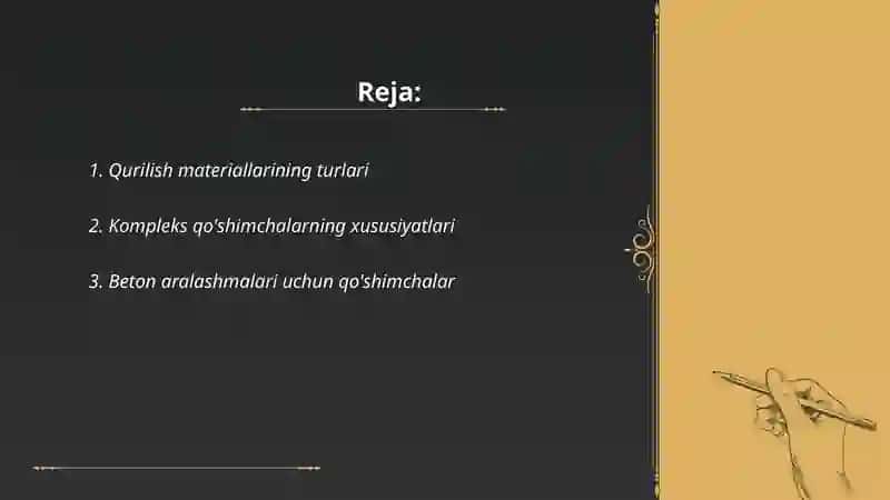 Qurilish materiallaridagi kompleks qo'shimchalar 2