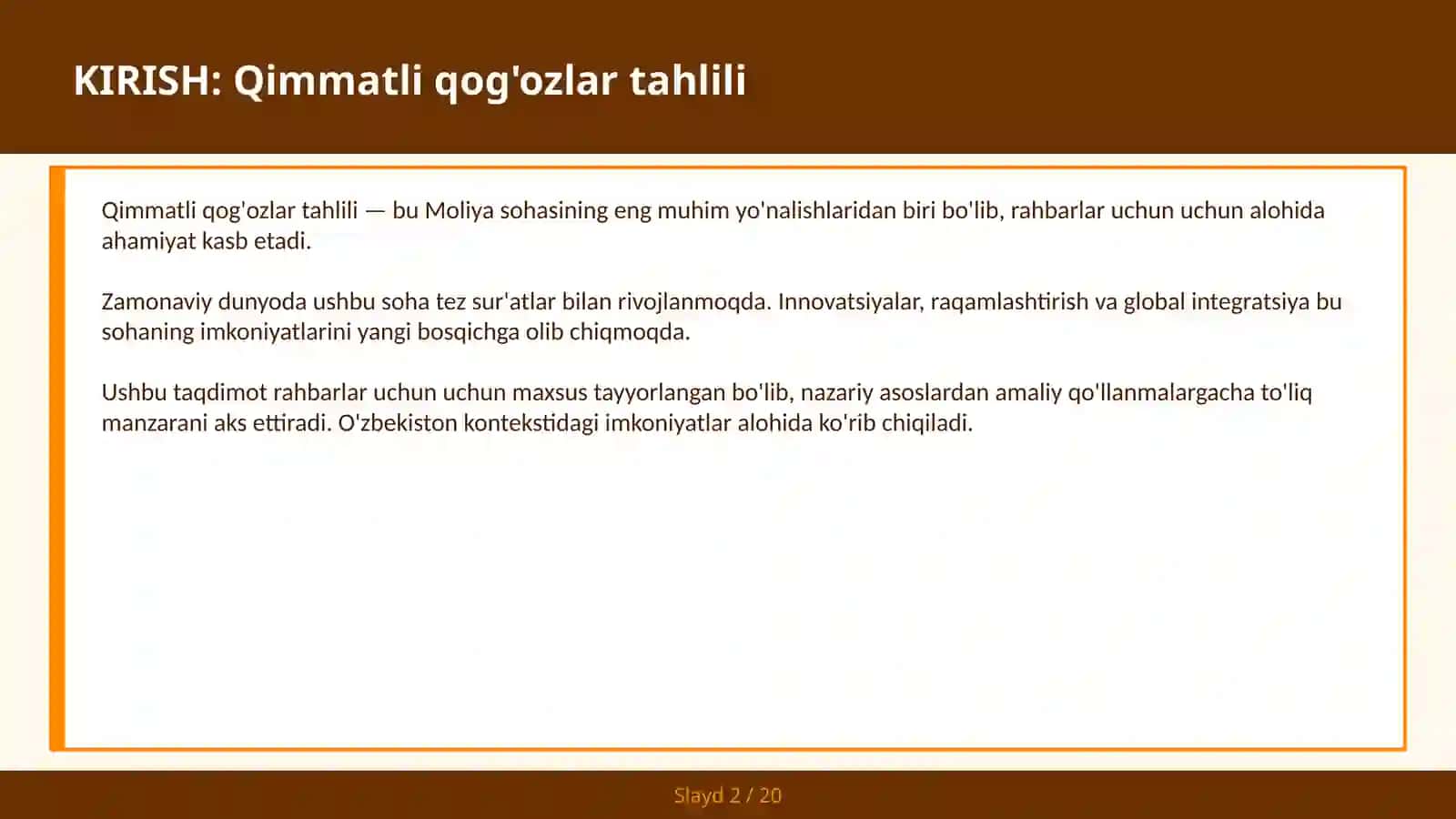 Qimmatli qog'ozlar tahlili 2