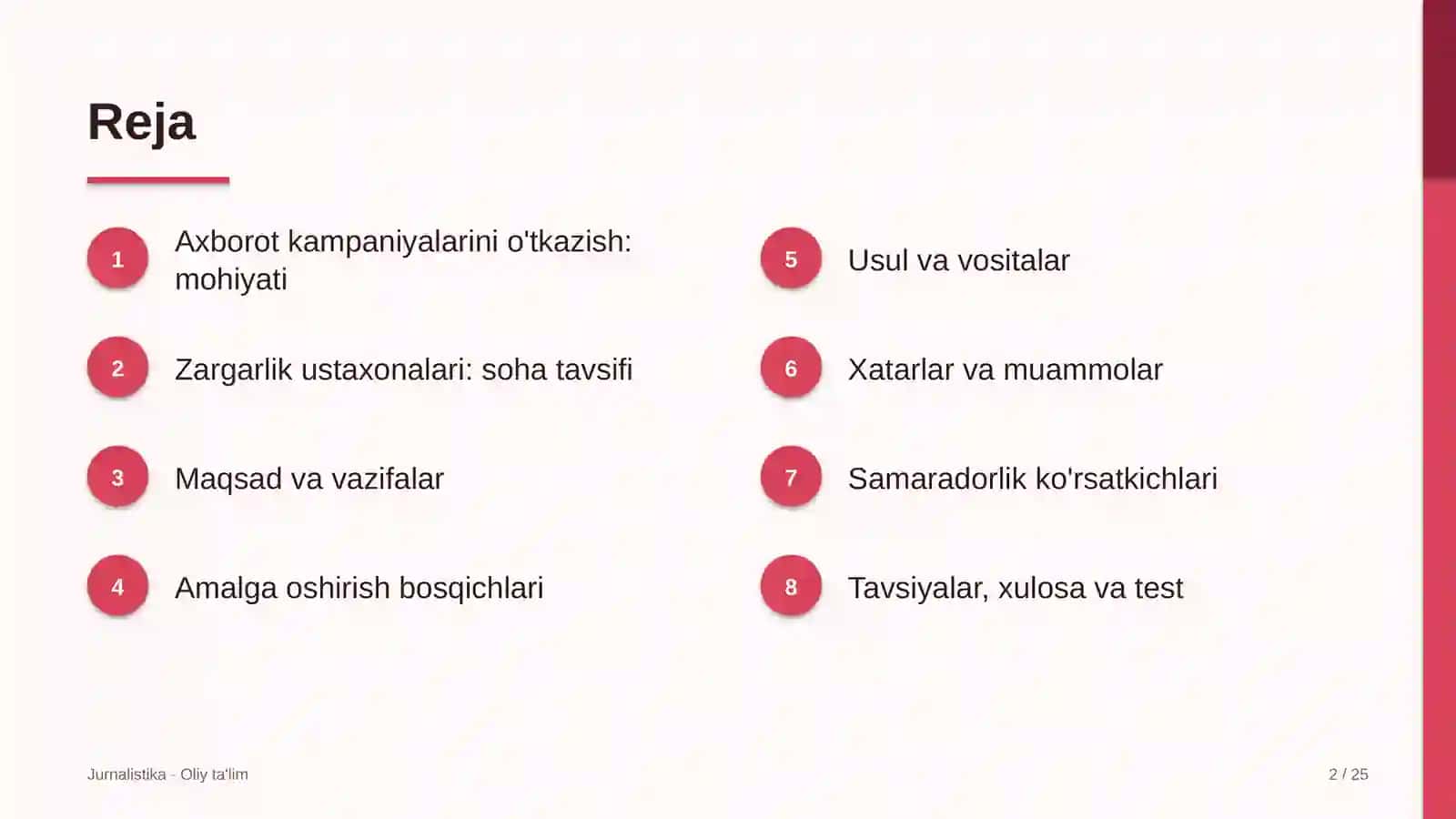 Zargarlik ustaxonalarida axborot kampaniyalarini o'tkazish 2