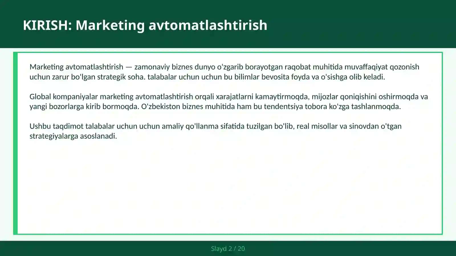 MARKETING AVTOMATLASHTIRISH 2