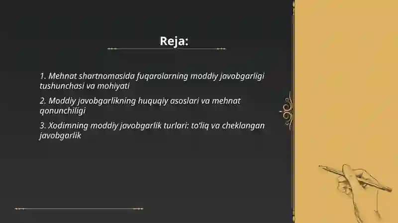 Mehnat shartnomasida fuqarolar moddiy javobgarligi 2