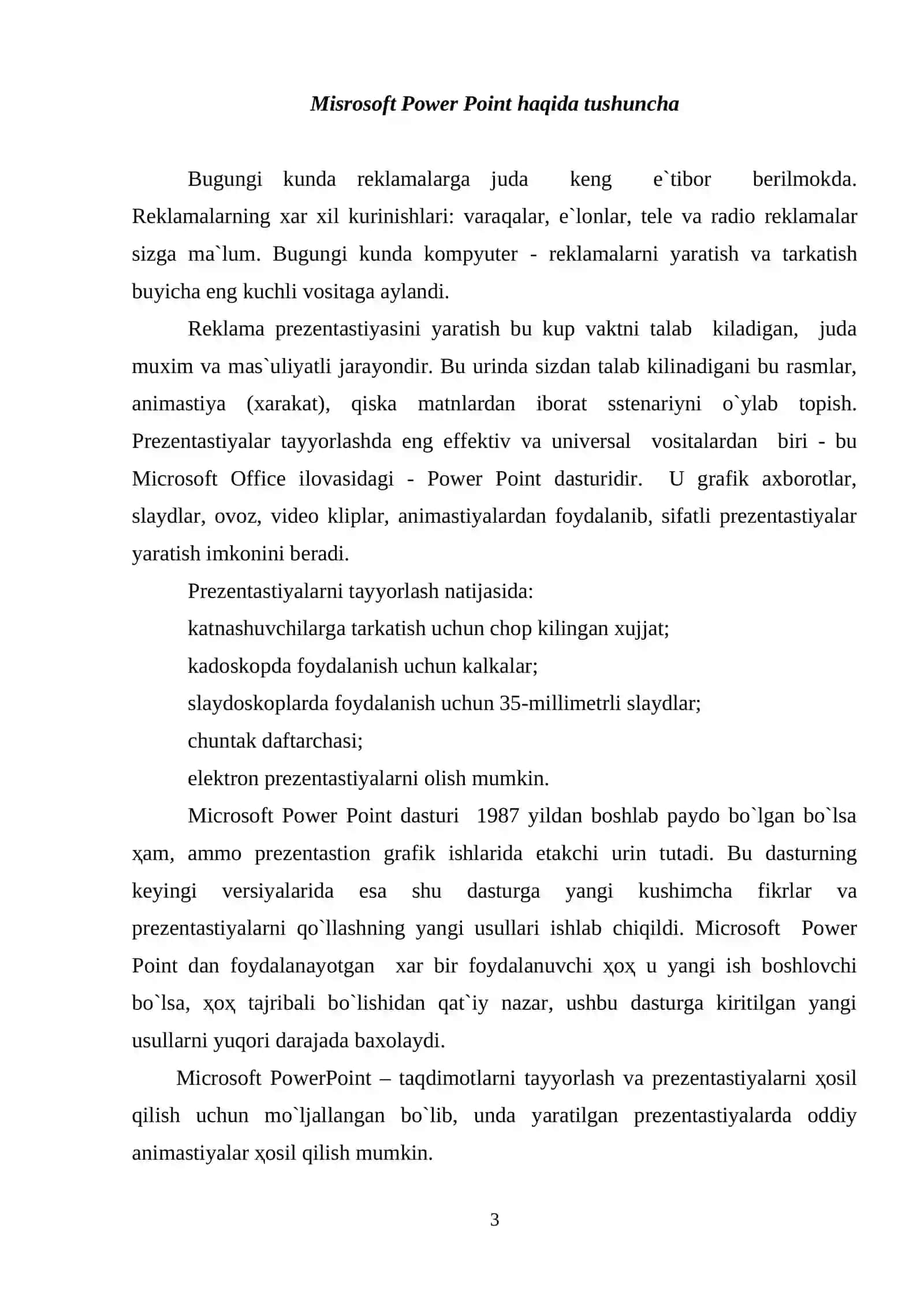 Misrosoft Power Point dasturi menyulari 2