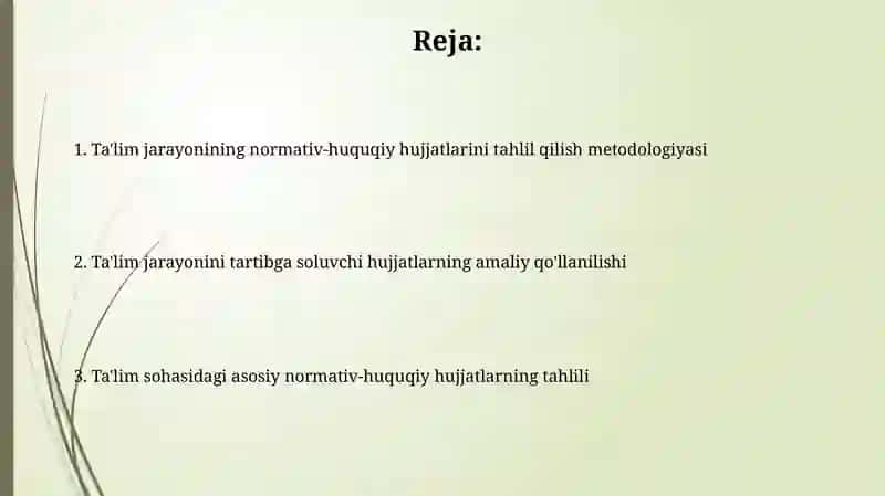 Ta'lim jarayonining normativ-huquqiy hujjatlarini tahlil qilish metodologiyasi 2