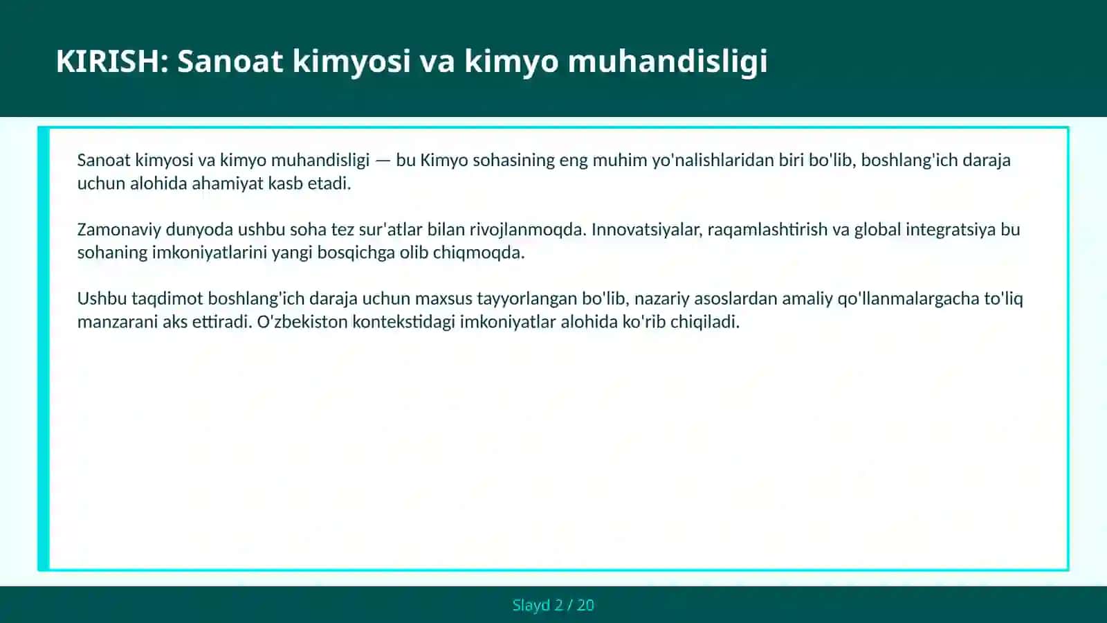 SANOAT KIMYOSI VA KIMYO MUHANDISLIGI 2