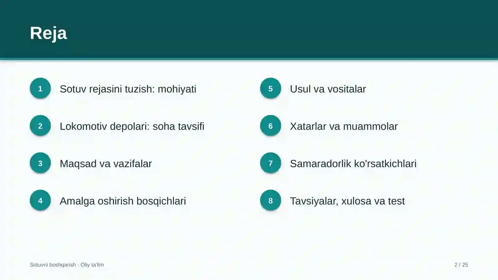 Lokomotiv depolarida sotuv rejasini tuzish 2