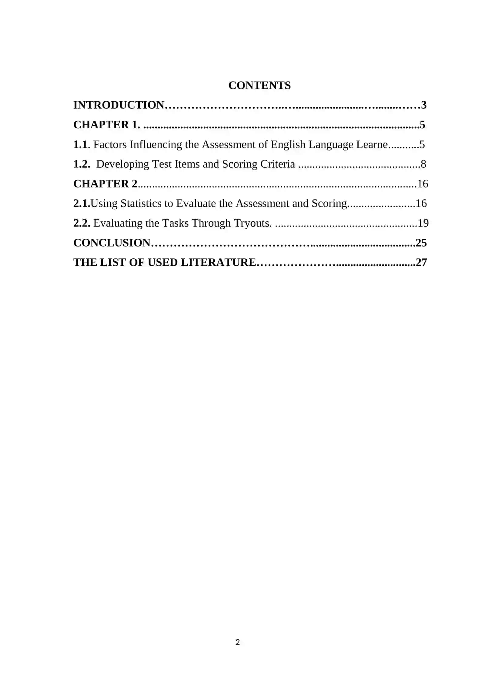 Course Work: Assessment of language proficiency in English language 2