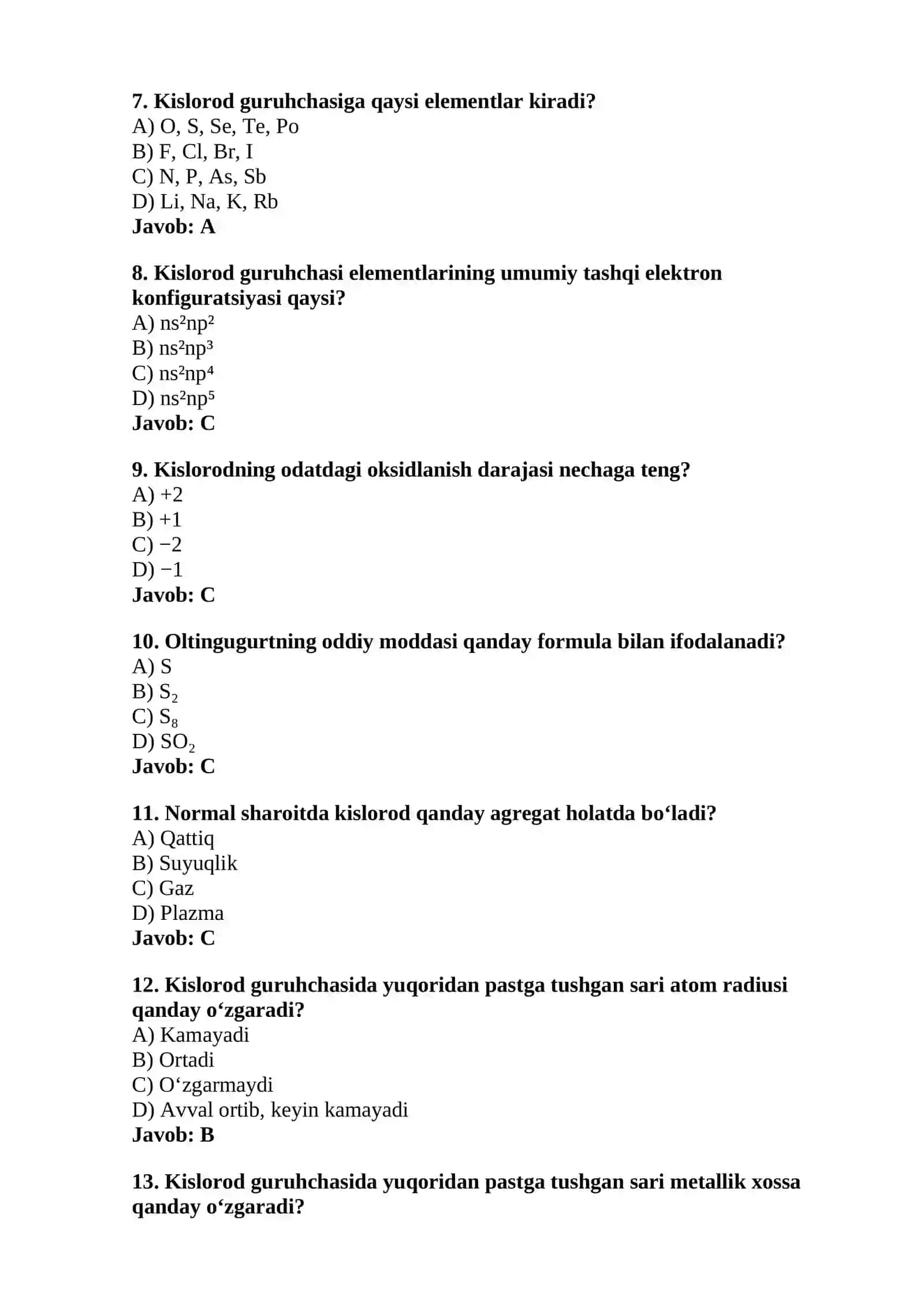 Kislorod guruhchasi elementlari 2