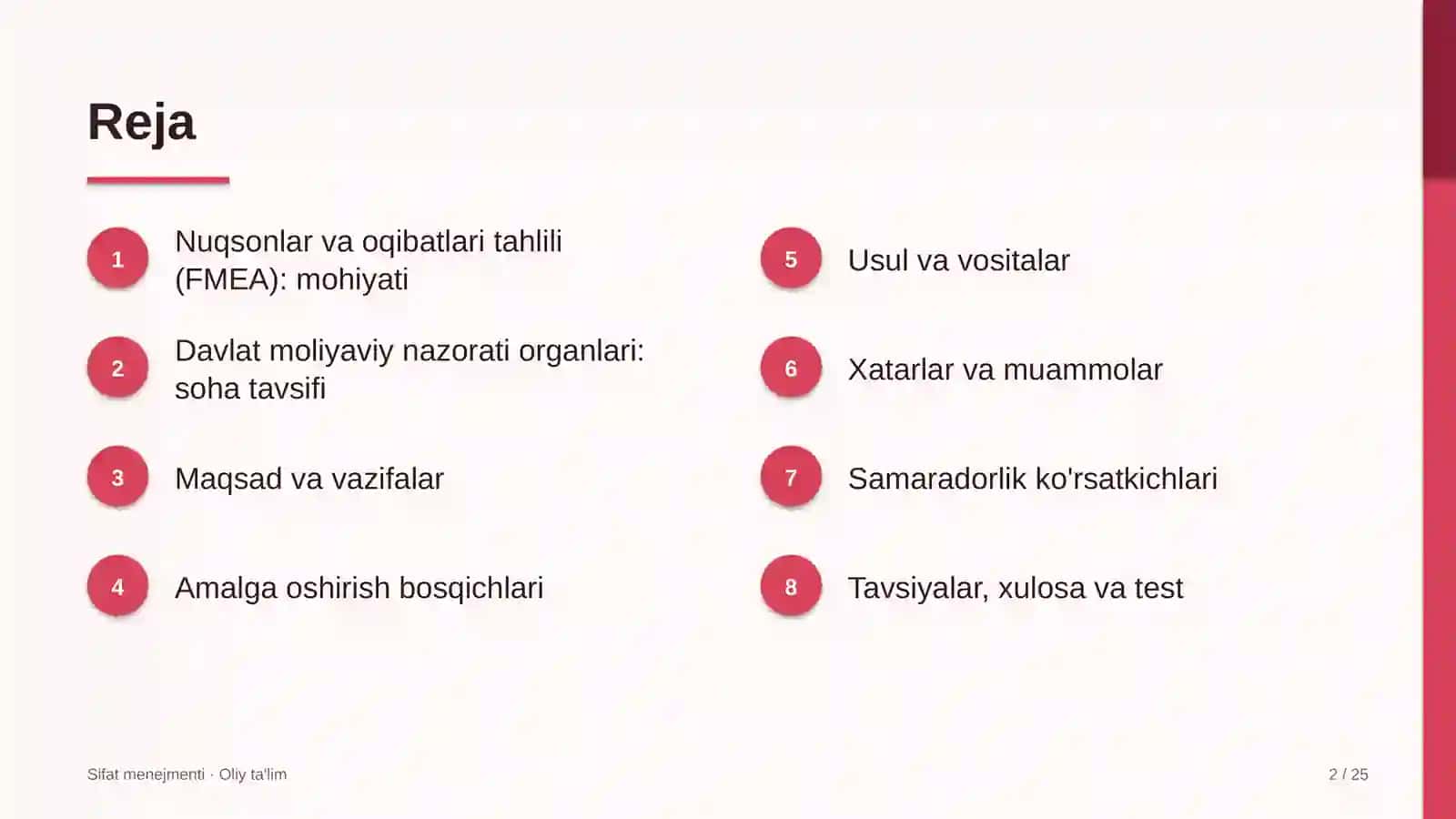 Sifat menejmenti · Oliy ta'lim 2