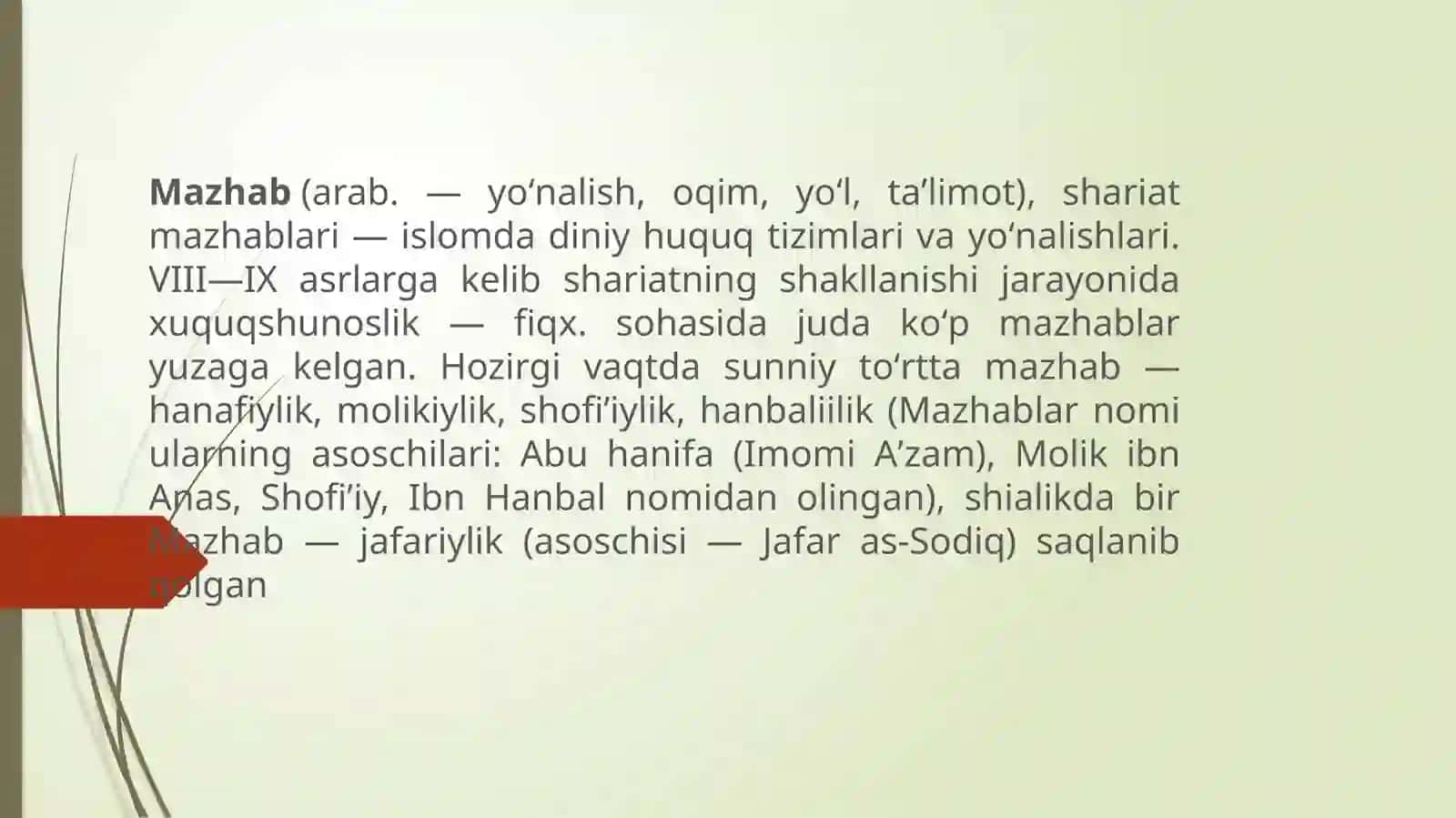 ISLOMDAGI MAZHABLAR TARIXIDAN MA’LUMOTLAR 2