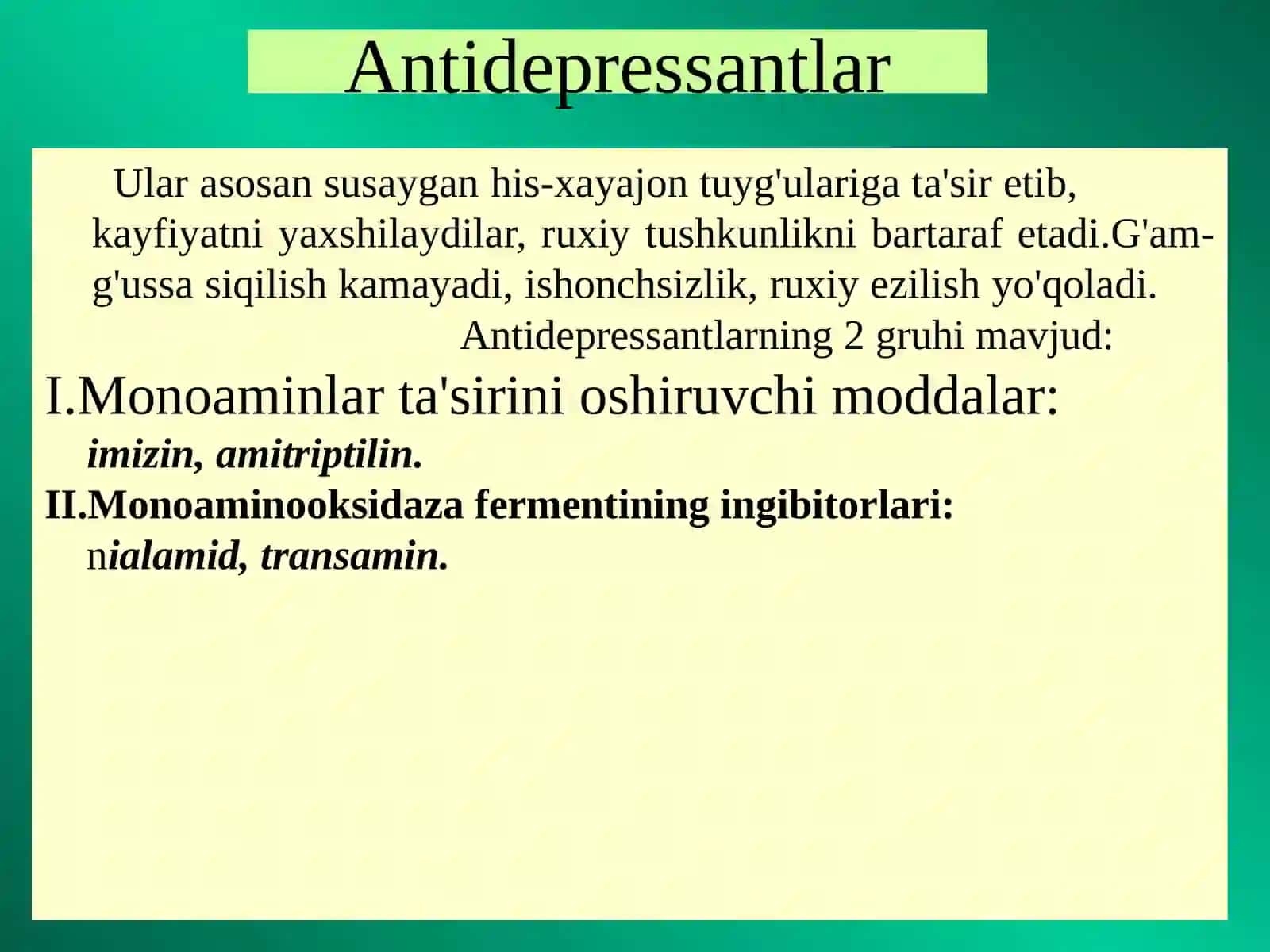 Depressiyaga qarshi moddalar 2