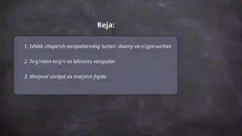 Ishlab chiqarish xarajatlari va foydasi 2