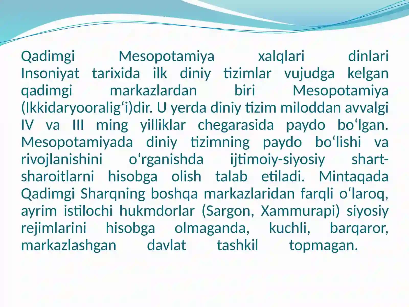 Qadimgi Mesopotamiya mil.av. IV – II ming yillikda. (Tarix) 2