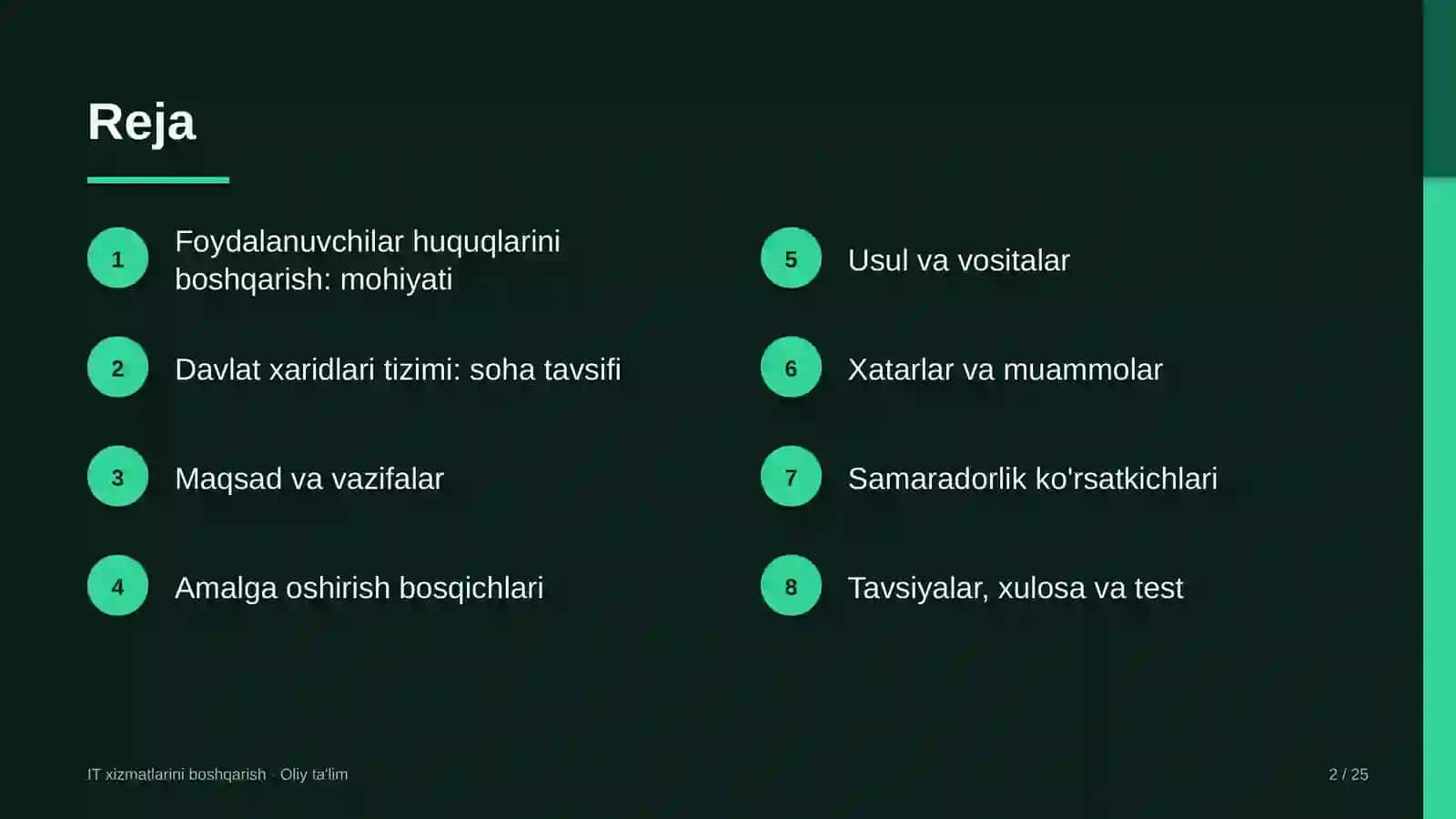 IT xizmatlarini boshqarish · Oliy ta'lim 2
