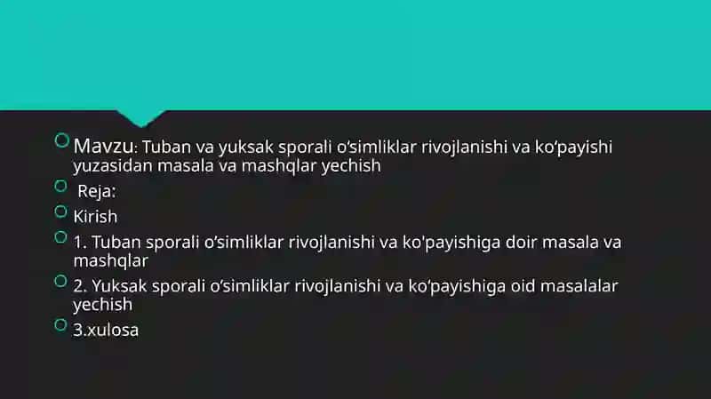 Tuban va yuksak o'simliklar ko'payishi yuzasidan masalalar 2