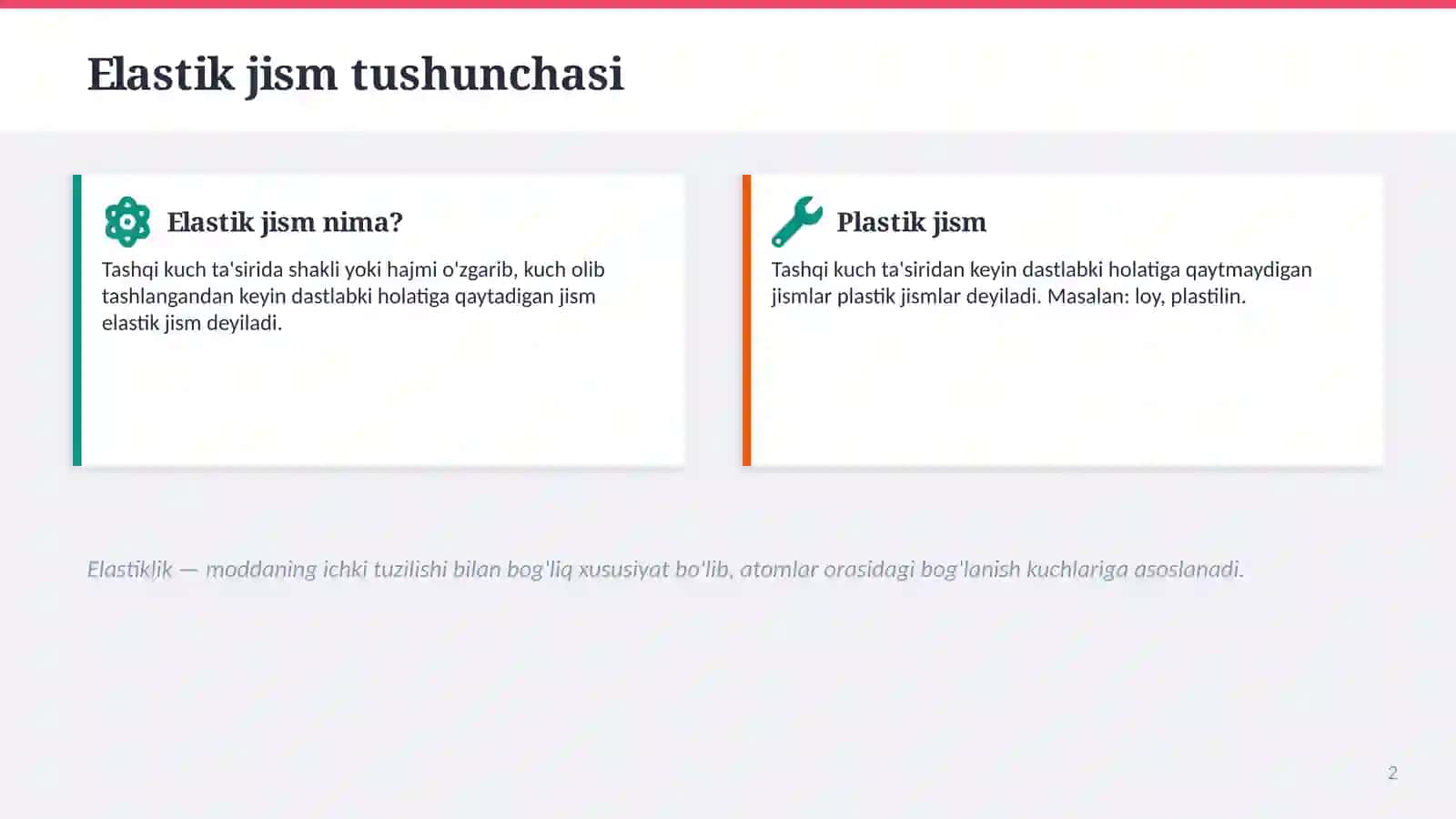 Elastik jism. Elastiklik kuchi 2