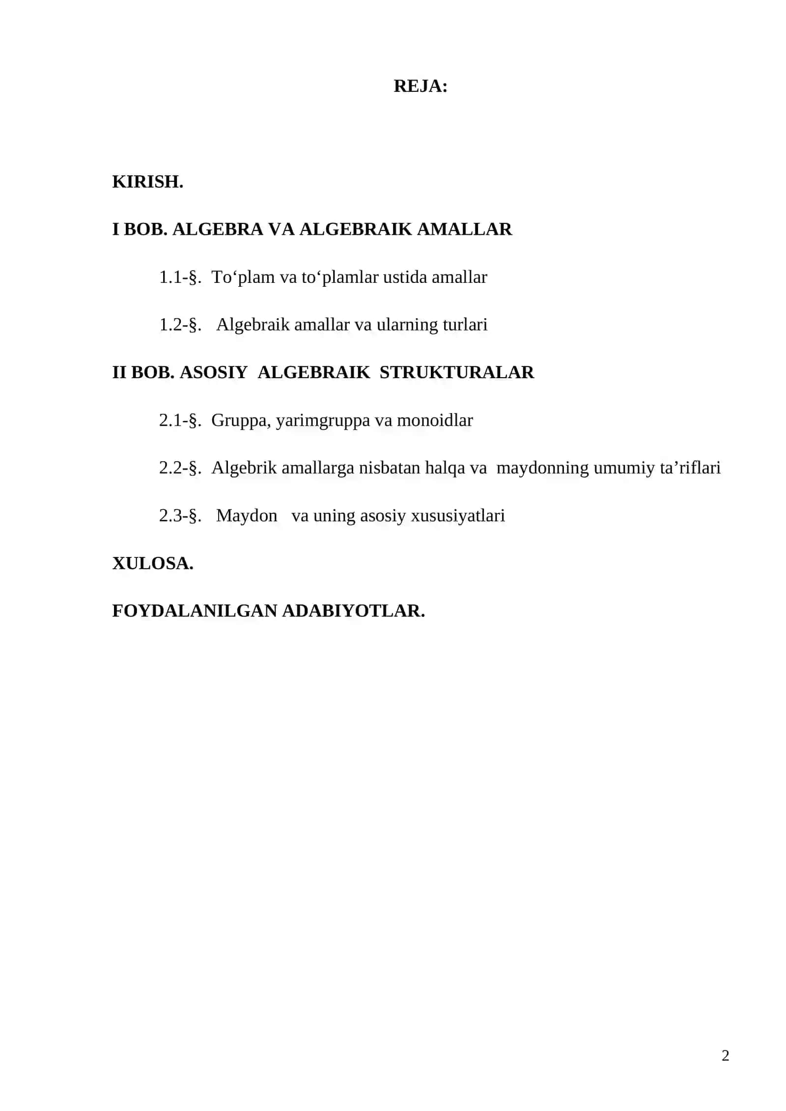Algebra va algebraik sistemalar 2