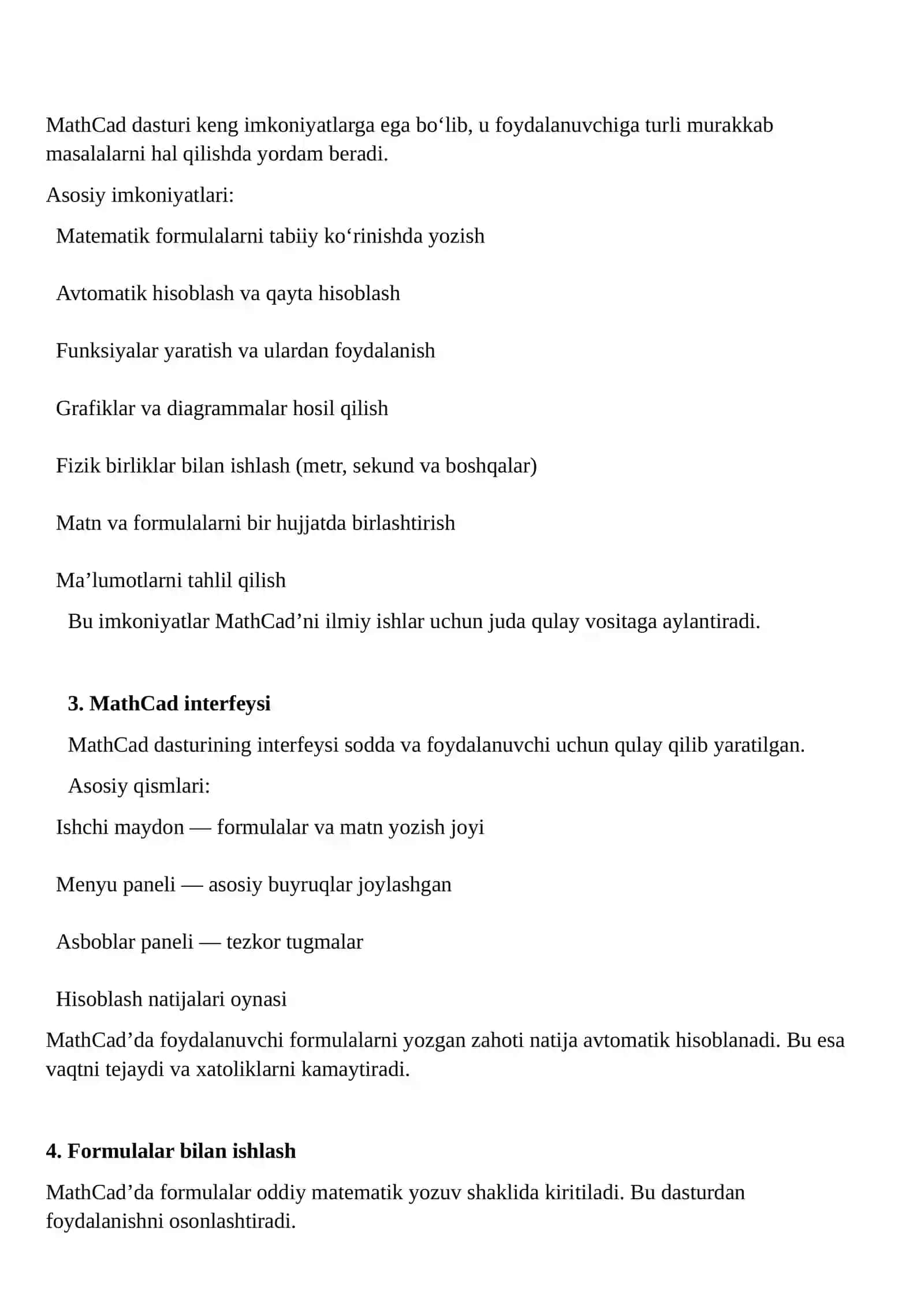 MathCad tizimlari va ularning imkoniyatlari 2