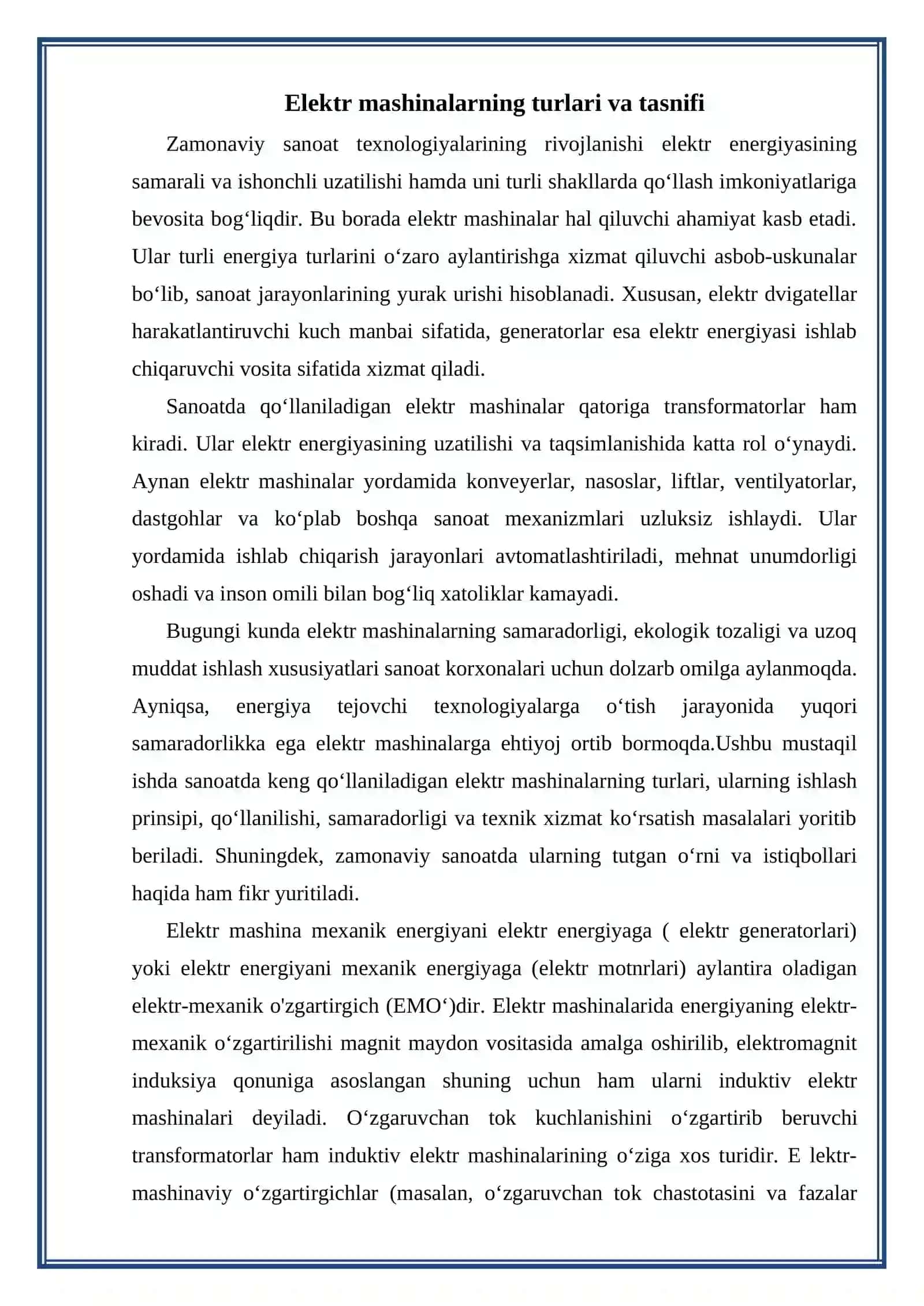 Elektr mashinalarning turlari va tasnifi 2