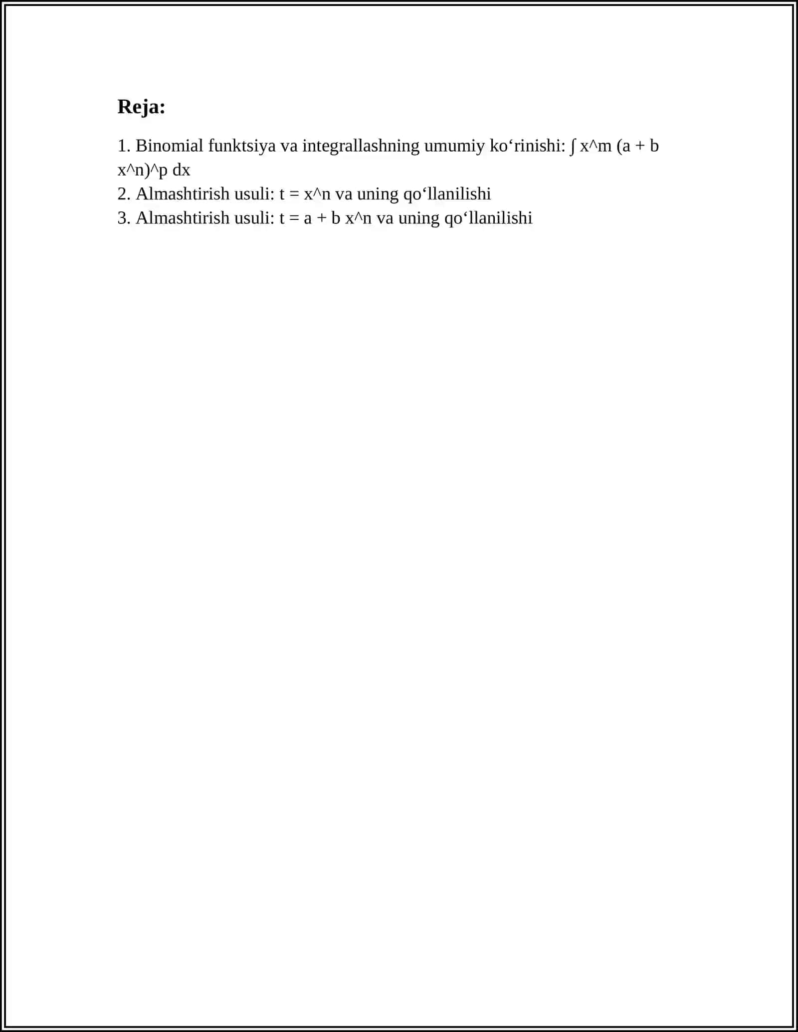 BINOMIAL FUNKSIYANI INTEGRALLASH 2