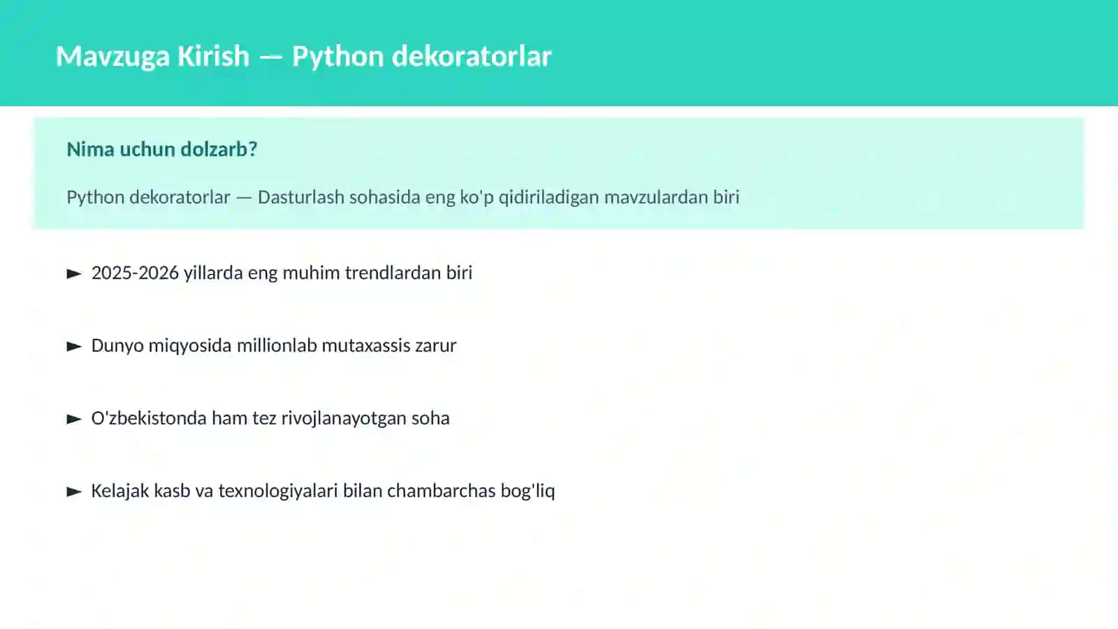 PYTHON DASTURLASH | Python dekoratorlar 2
