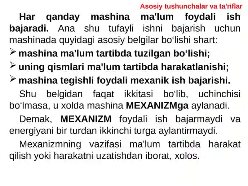 MEXANIZM VA MASHINALAR TUZILISHINING ASOSLARI 2