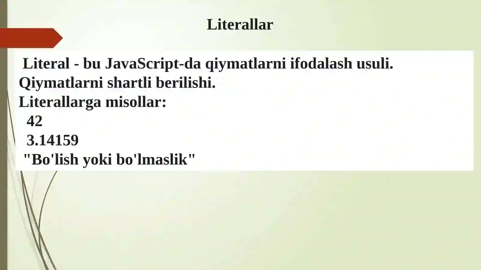 Ma`lumotlar tiplari, literallar 2