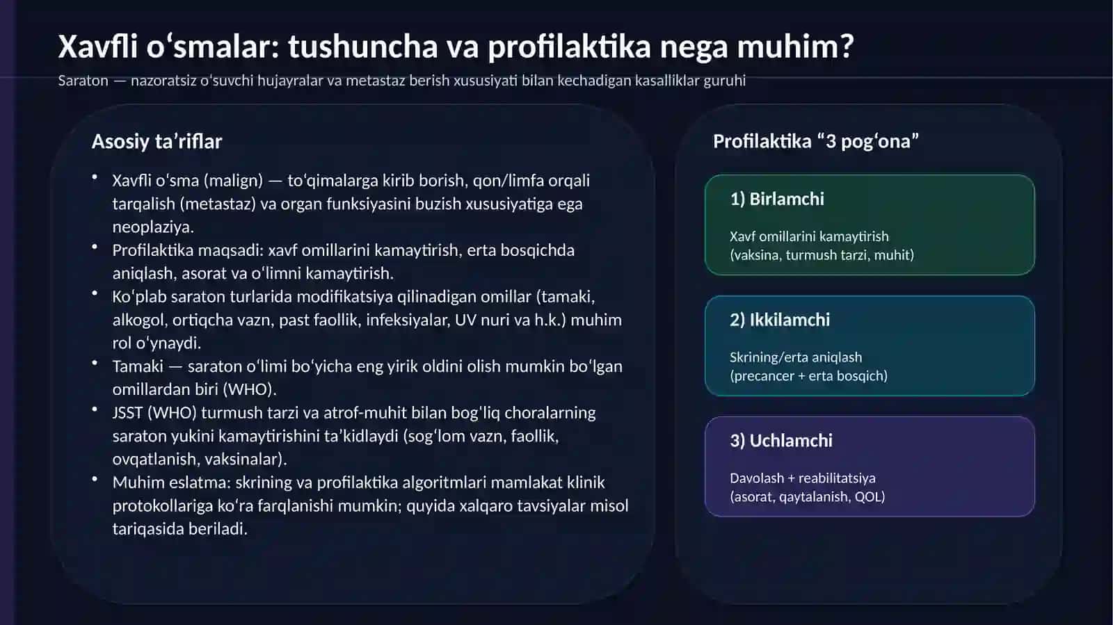 Xavfli o‘smalar (saraton) profilaktikasi 2