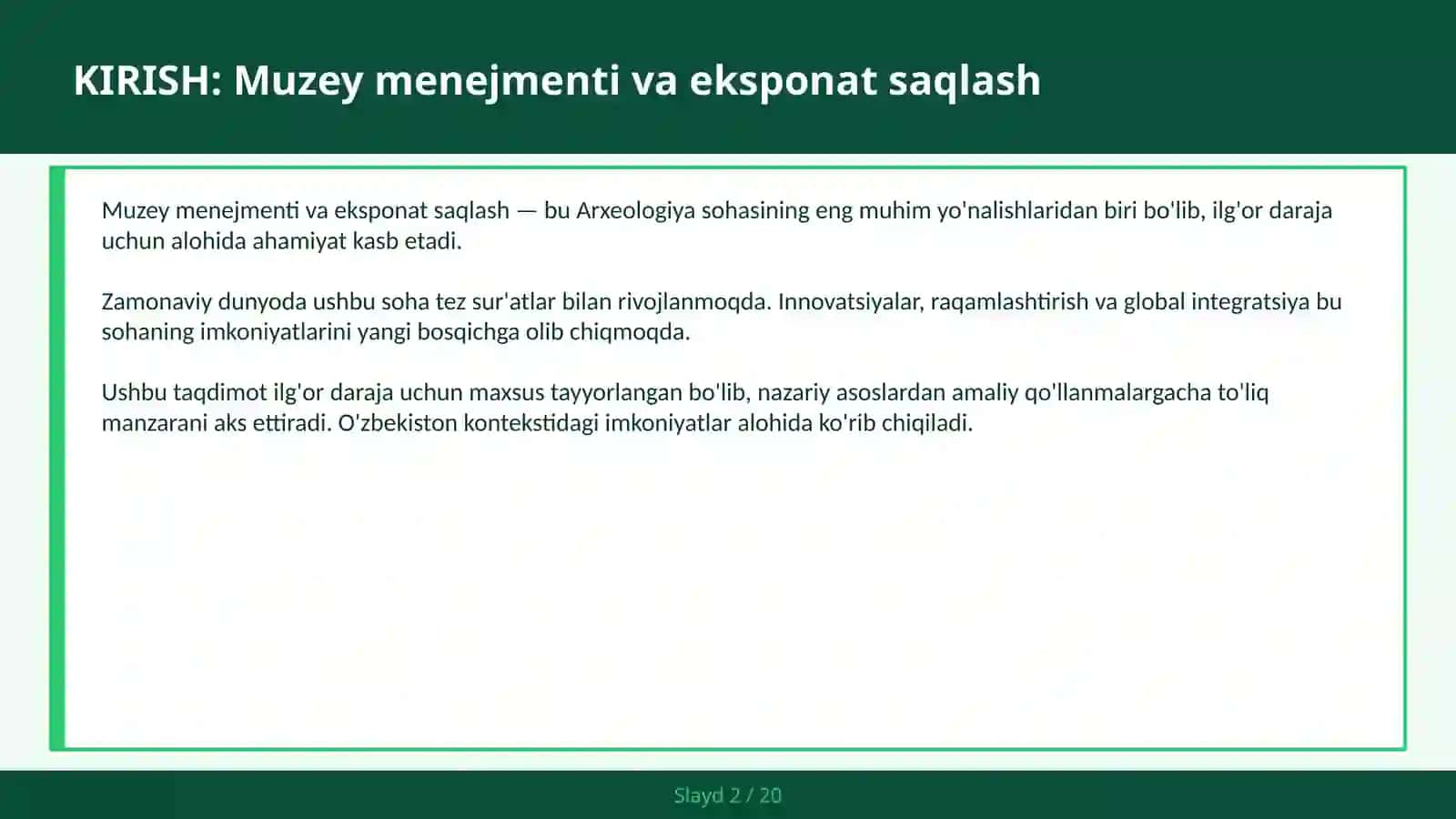 Muzey Menejmenti va Ekspozat Saqlash 2