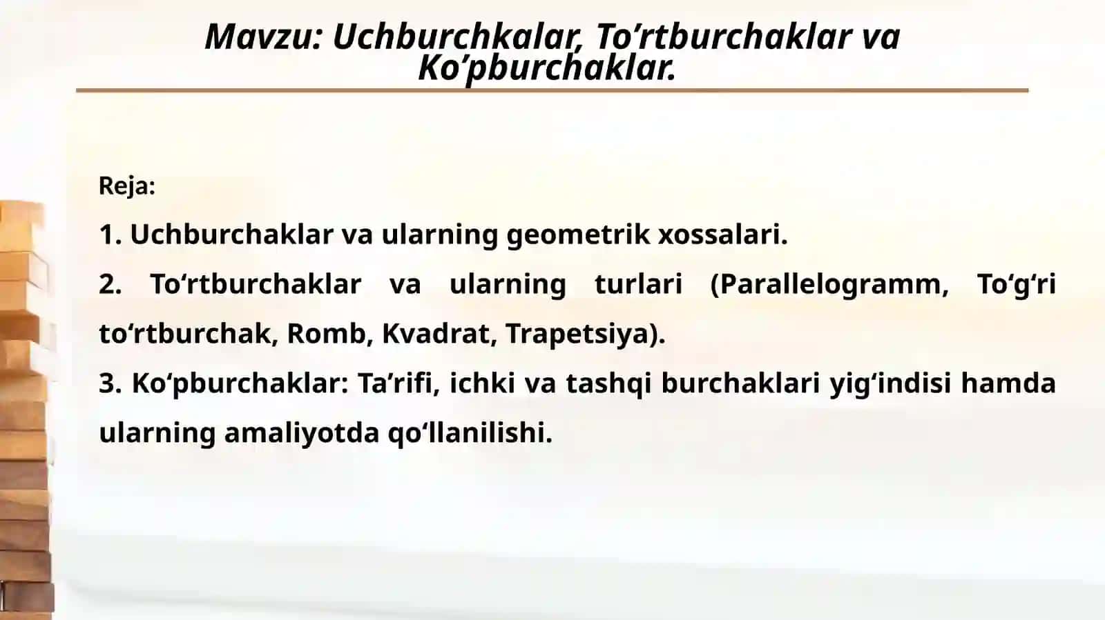 Uchburchkalar, To’rtburchaklar va Ko’pburchaklar 2