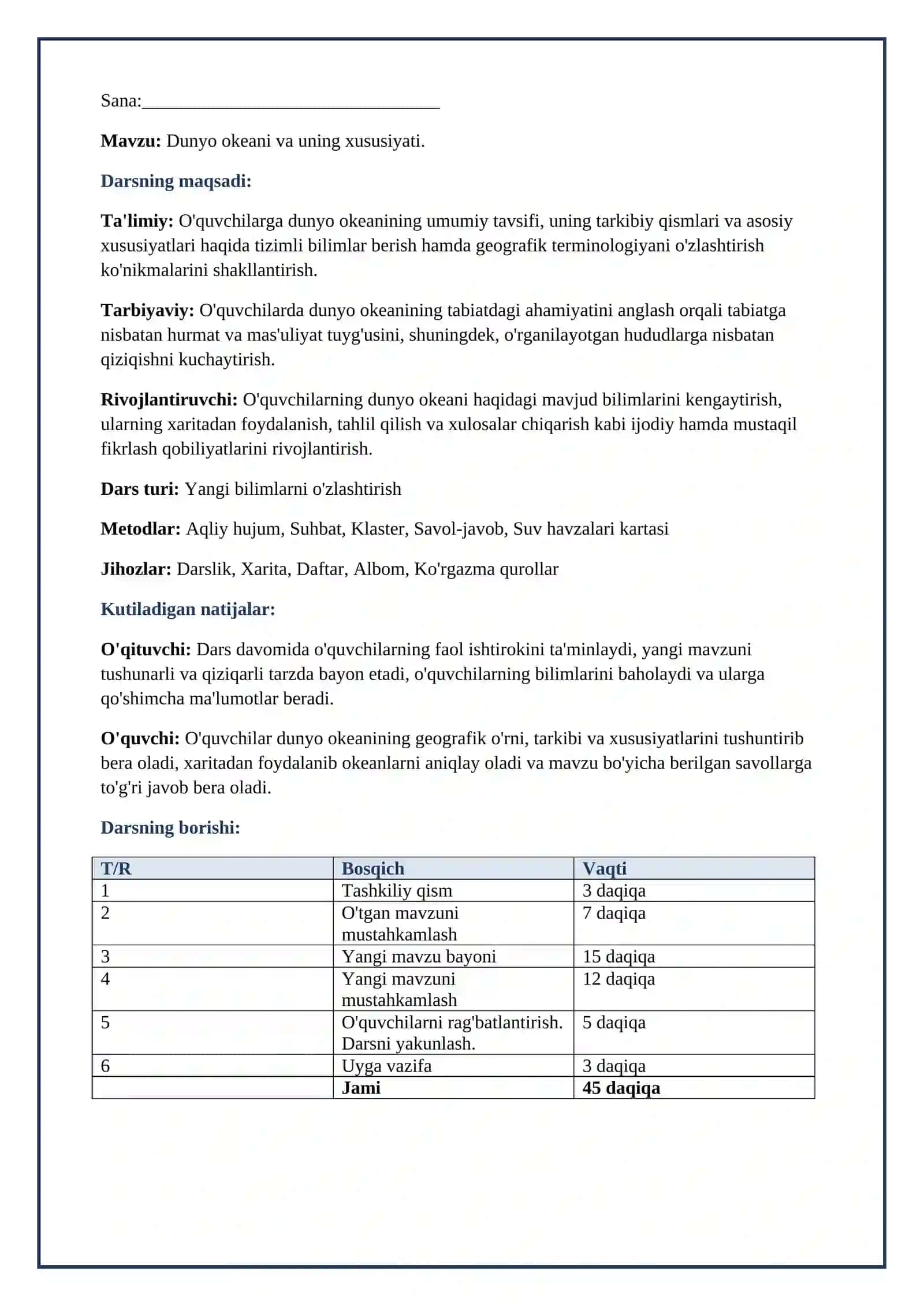 Lesson on Dunyo okeani va uning xususiyati. 2