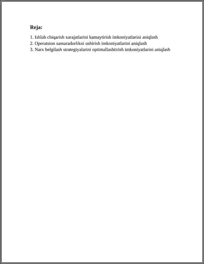 FOYDA VA RENTABELLIKNI OSHIRISH IMKONIYATLARINI ANIQLASH 2