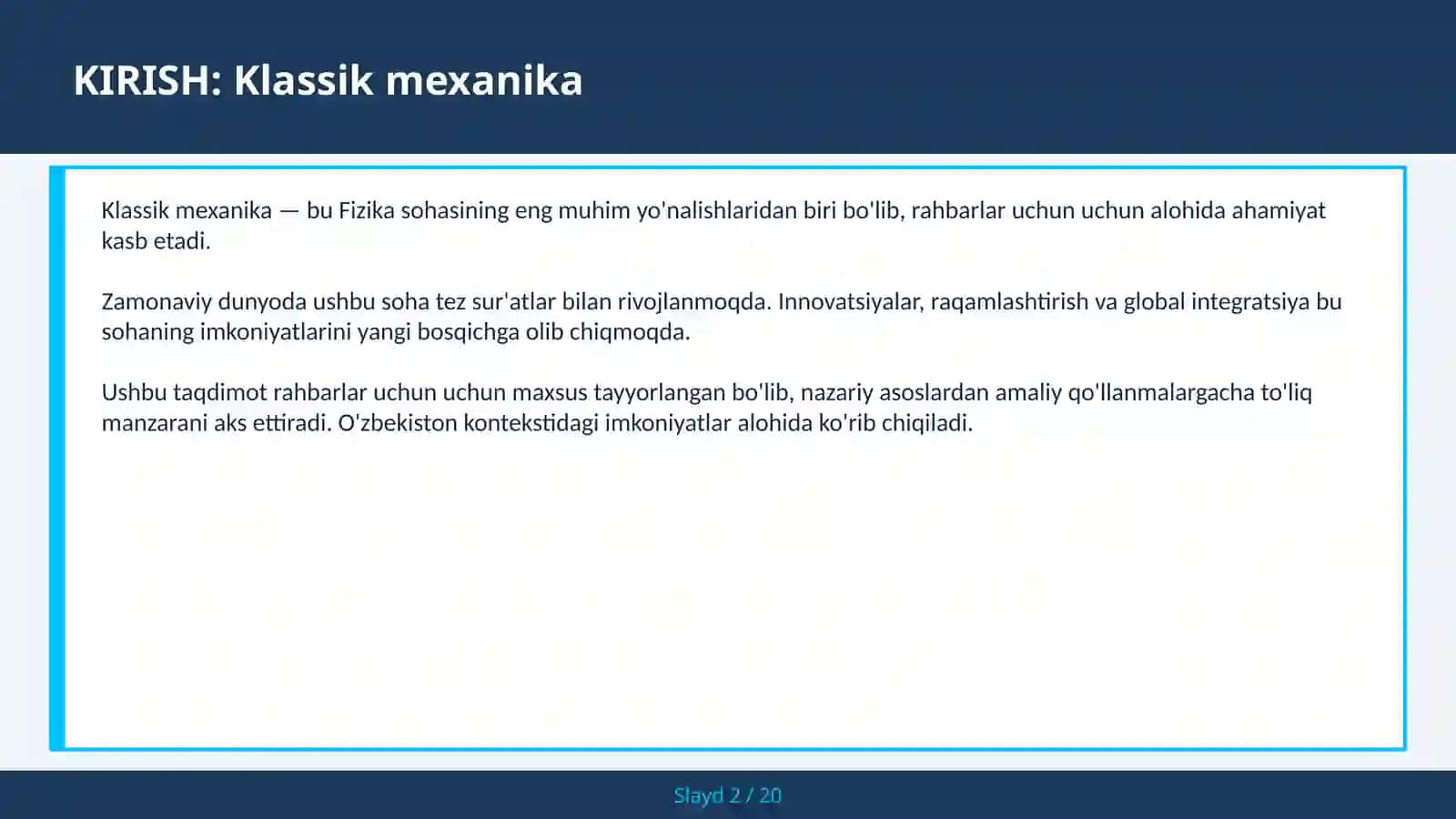 KIRISH: Klassik mexanika 2