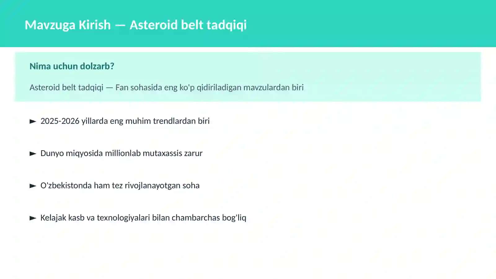 Asteroid belt tadqiqi 2