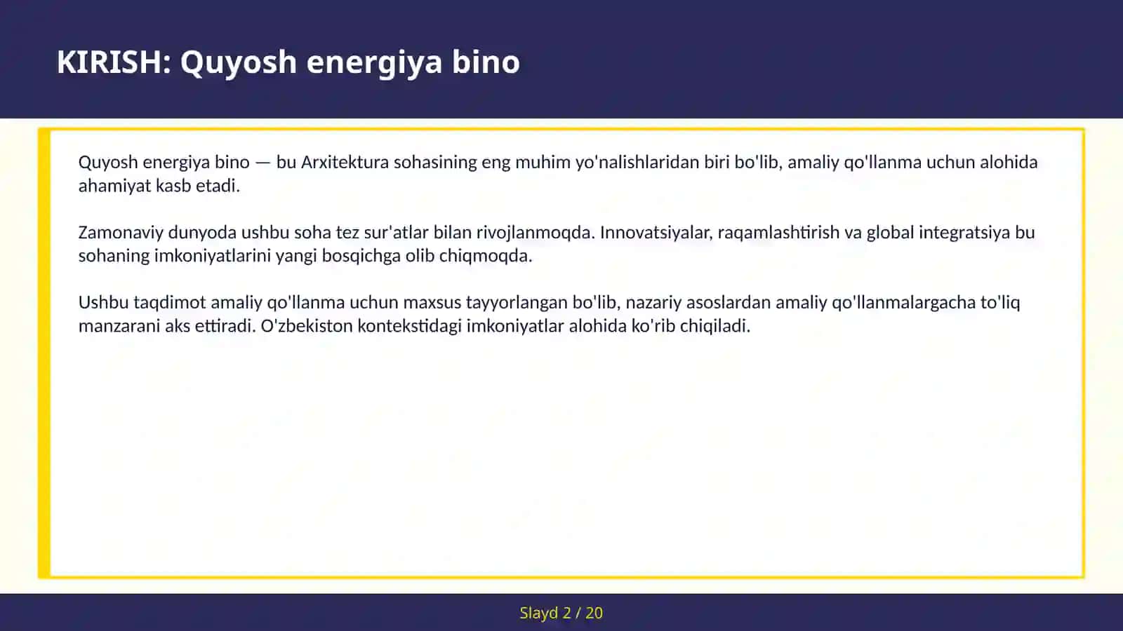 Quyosh energiya bino 2