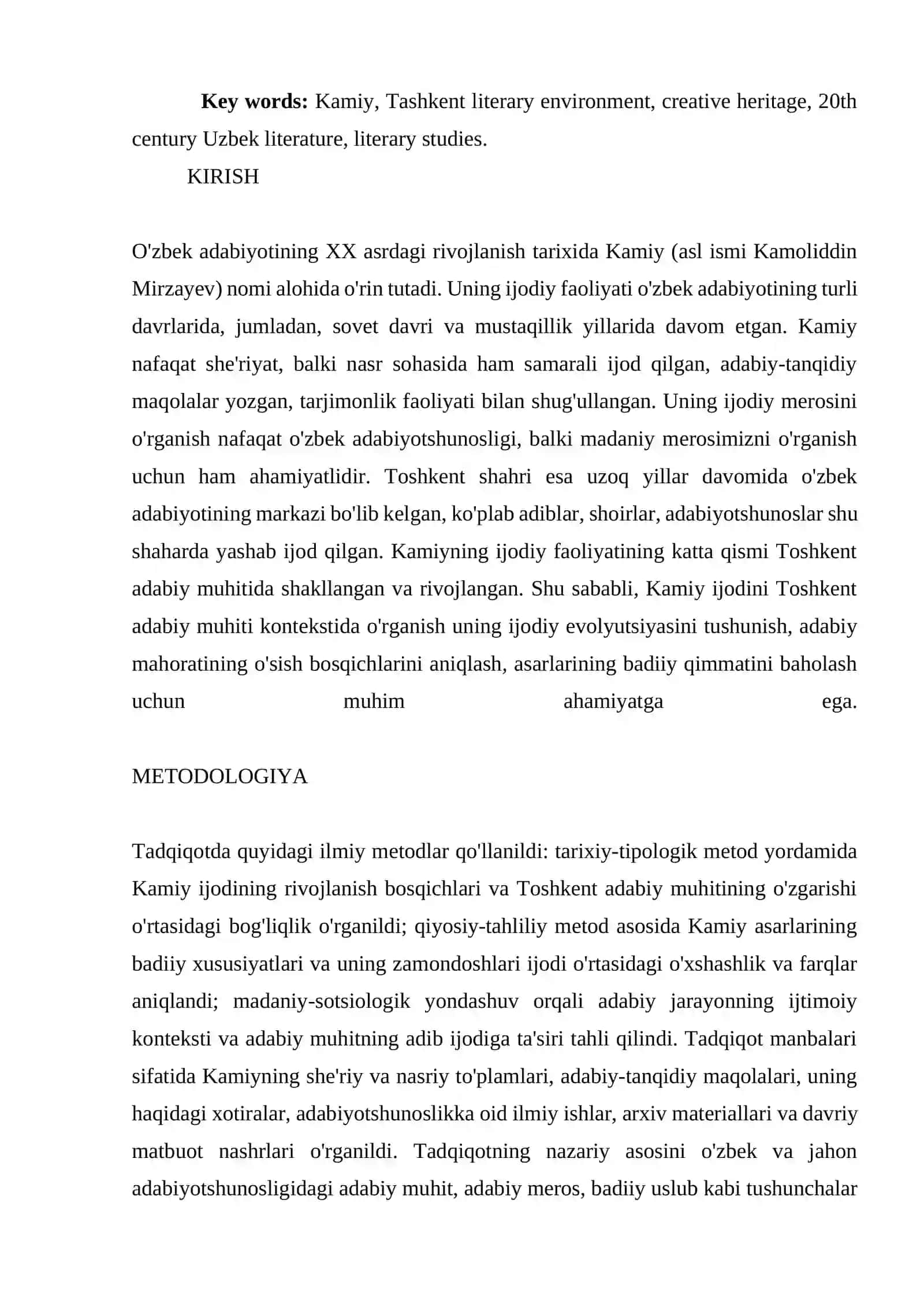 KAMIY VA TOSHKENT ADABIY MUHITI. KAMIYNING IJODIY MEROSI 2