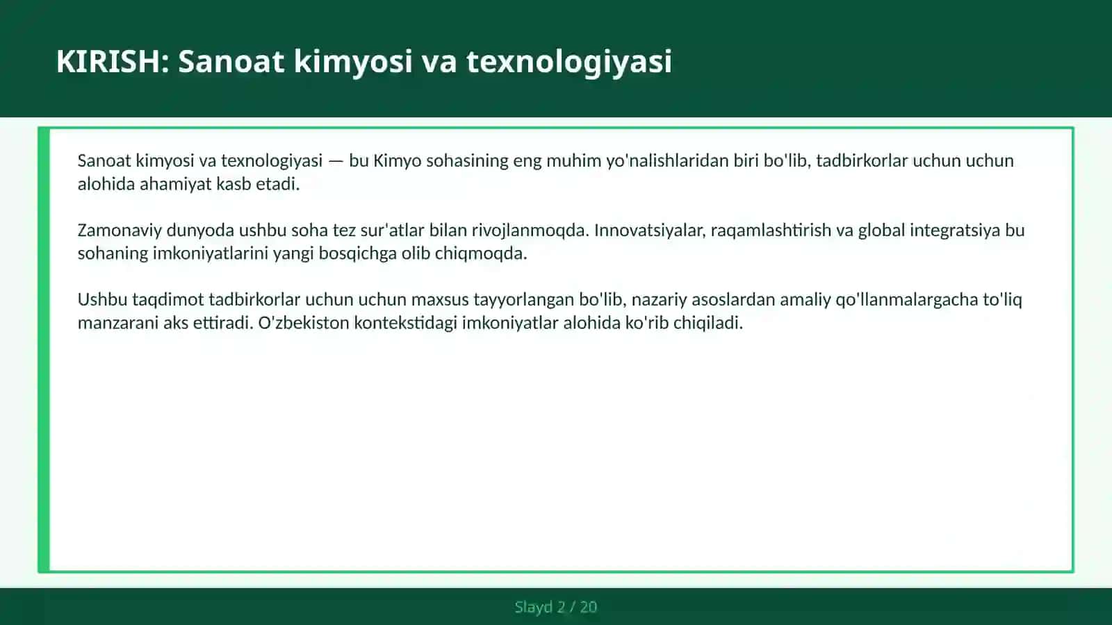 SANOAT KIMYOSI VA TEXNOLOGIYASI 2