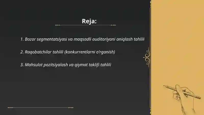 Savdoni amalga oshirish uchun Marketing strategiyasini ishlab chiqishdagi tahlil 2
