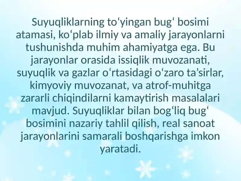 Suyuqliklarda to’yingan bug’ bosimi 2
