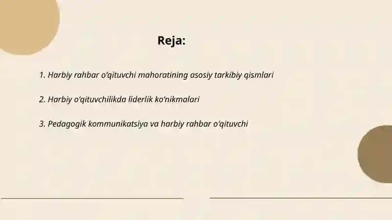 Harbiy rahbar oʻqituvchi mahorati 2