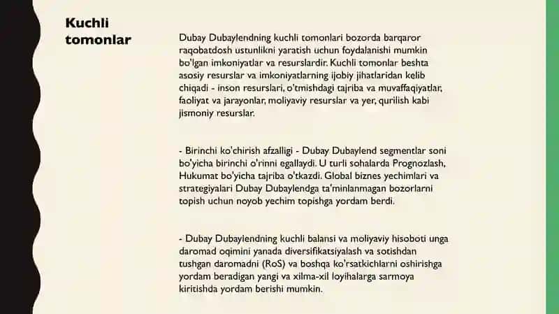 B.A.A davlatining iqtisodiy holati S.W.O.T. tahlili 2