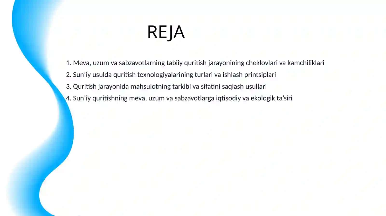 MEVA - UZUM VA SABZAVOTLARNI SUN’IY USULDA QURITISH 2